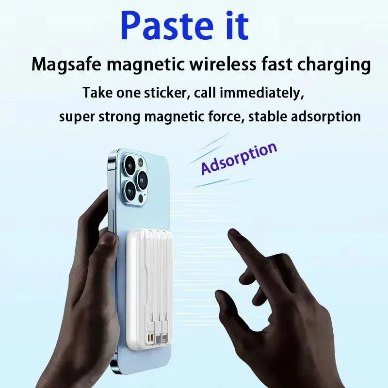 Wireless Magnetic 50000mAh Power Bank Portable Powerbank Type C Fast Charger Built in Cable For iPhone 14 13 Xiaomi Battery Pack