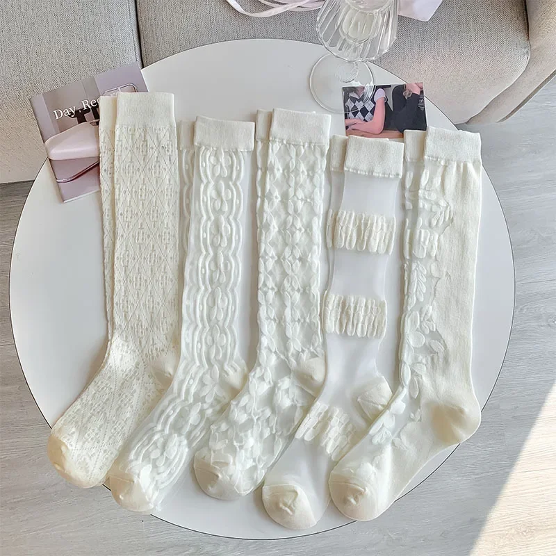 White Women Socks Fashion Sheer Mesh Glass Silk Stocking Ultrathin Transparent Crystal Lace Fabulous Elastic Summer Ankle Sock