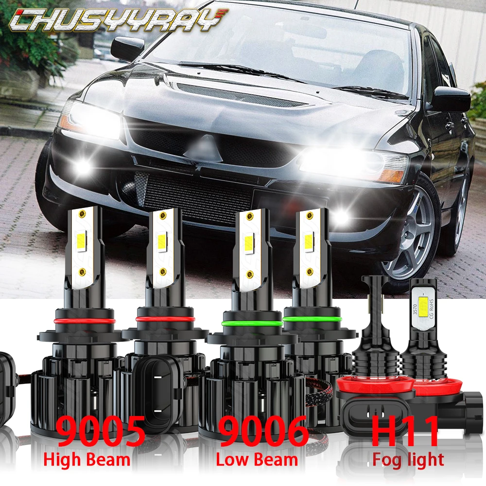 

CHUSYYRAY 6x Compatible For Mitsubishi Lancer 2008-2015 Combo 9005 9006LED Headlight High / Low H11 Fog Light Bulbs Kit Voiture