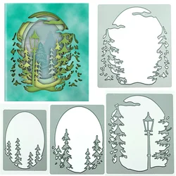 Pine Tree Background Metal Cutting Dies, DIY Scrapbooking Winter Card Making, Street Lamp Stencils, New Arrival, 4Pc Layer, 2023