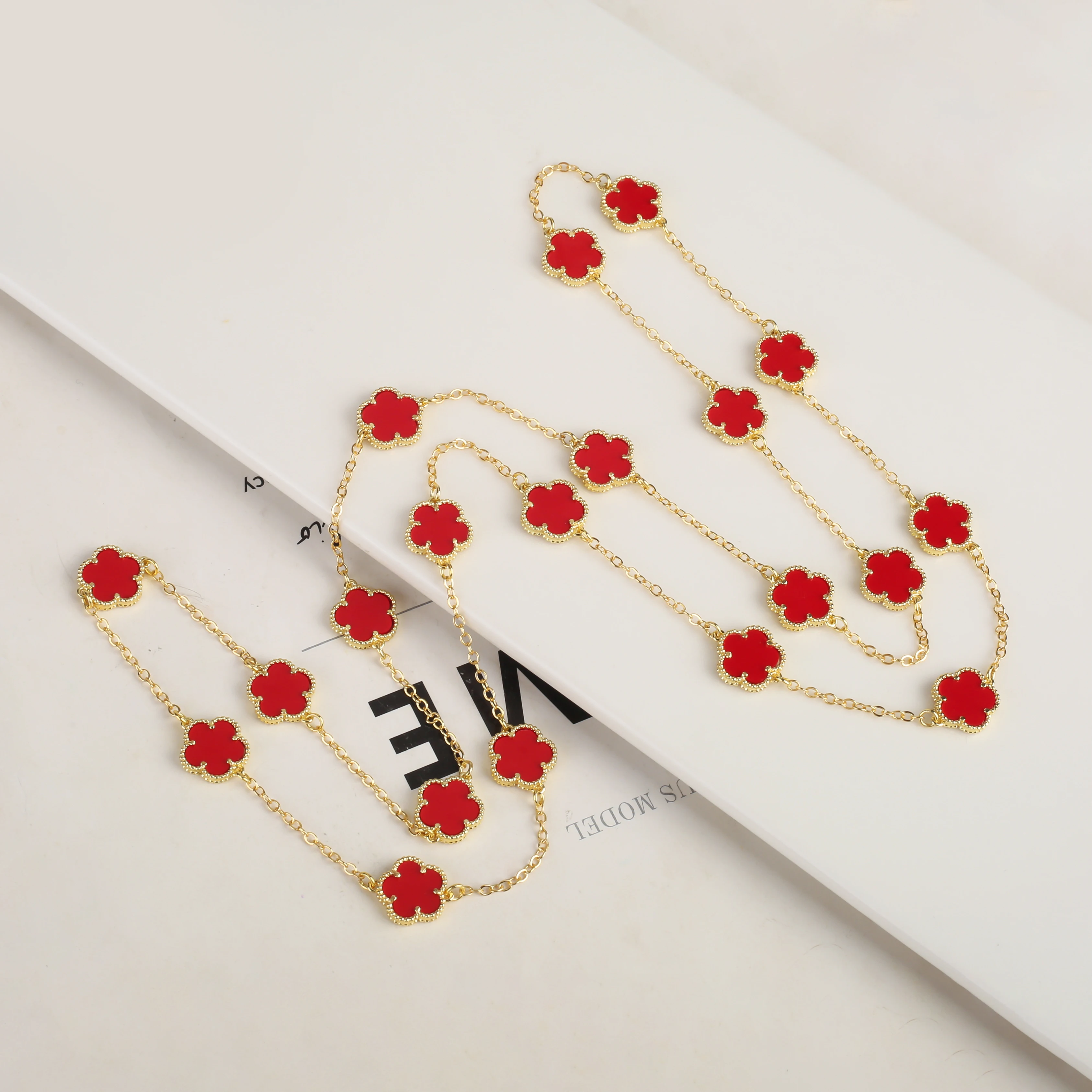 Plum Blossom High Quality Hot Selling Creative Double Sided Long Sweater Chain Five Leaf Flower Jewelry Luxury Women 12mm