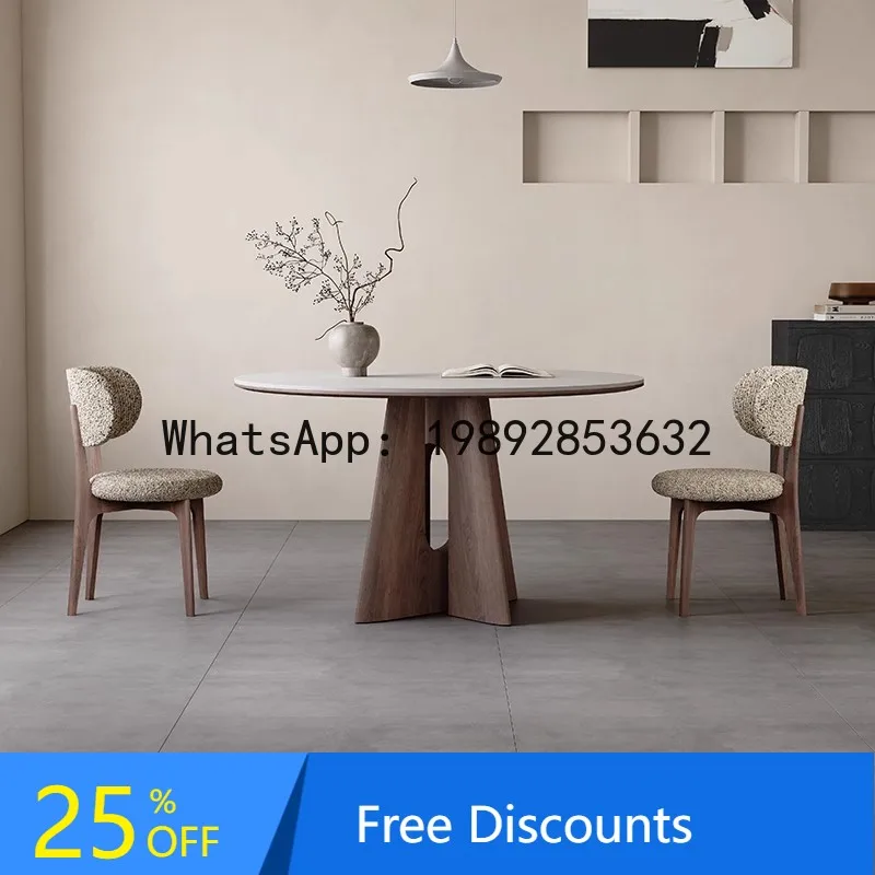 

CZ Rock Slab Dining Table Modern Minimalist Home Small Apartment Wabi-Sabi Style Walnut Solid Wood Dining Table and Chair Set