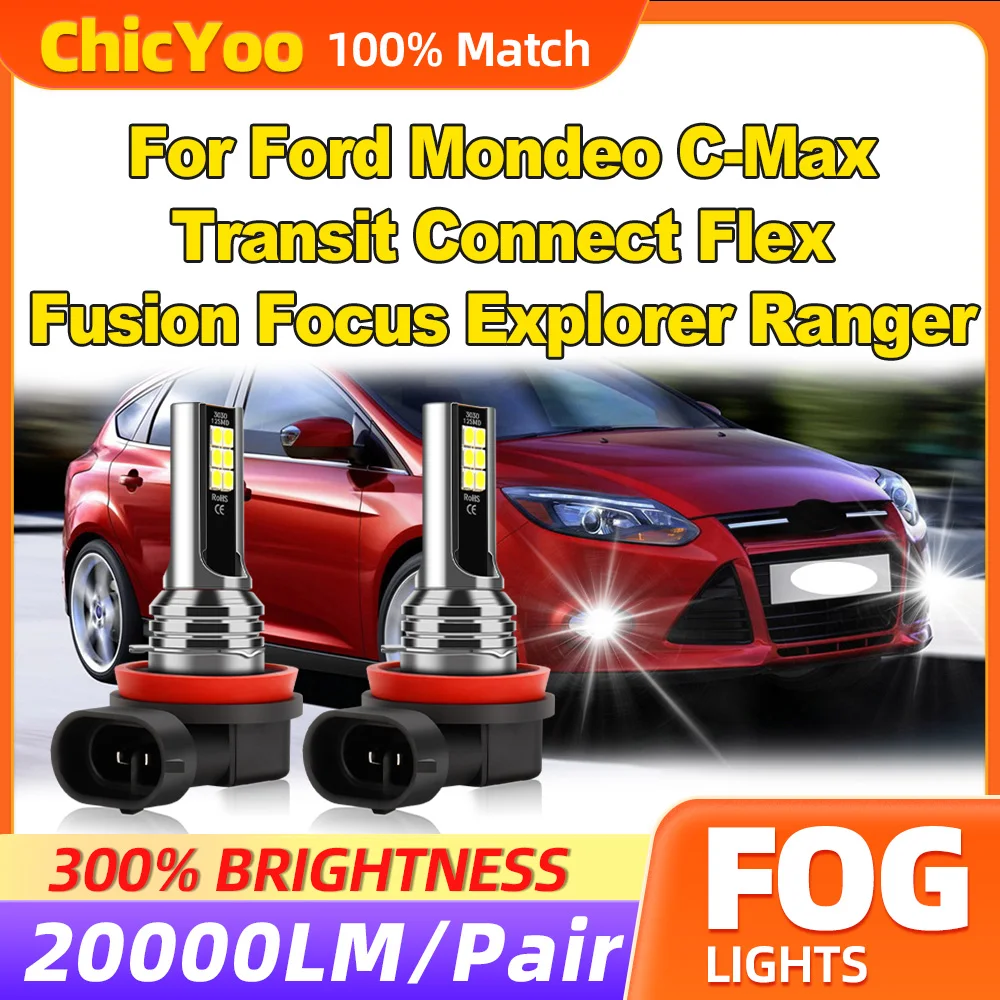 60W Fog Lights 20000LM Canbus No Error Fog Lamps 6000K For Ford Mondeo C-Max Transit Connect Flex Fusion Focus Explorer Ranger