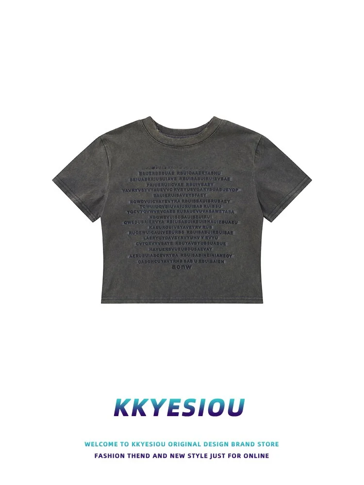 

Женская футболка KKyesiou в американском уличном стиле Y2K с надписью, укороченная, облегающая, в стиле хип-хоп, универсальная, сексуальная, с коротким рукавом