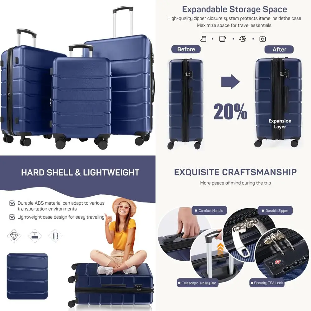 

Синий дорожный чемодан 20-24-28 дюймов с прочной конструкцией и стильным дизайном для приключенческих путешественников