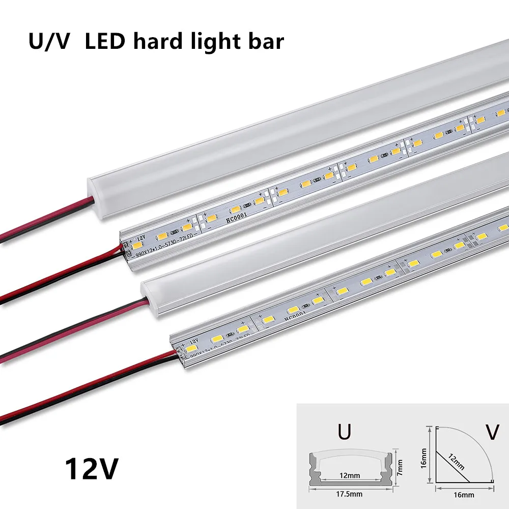 1-20 PCS LED rigid strip DC12V 50CM 20 inch SMD5730 36LEDs U/V-shaped flat LED aluminum channel rigid strip for indoor lighting