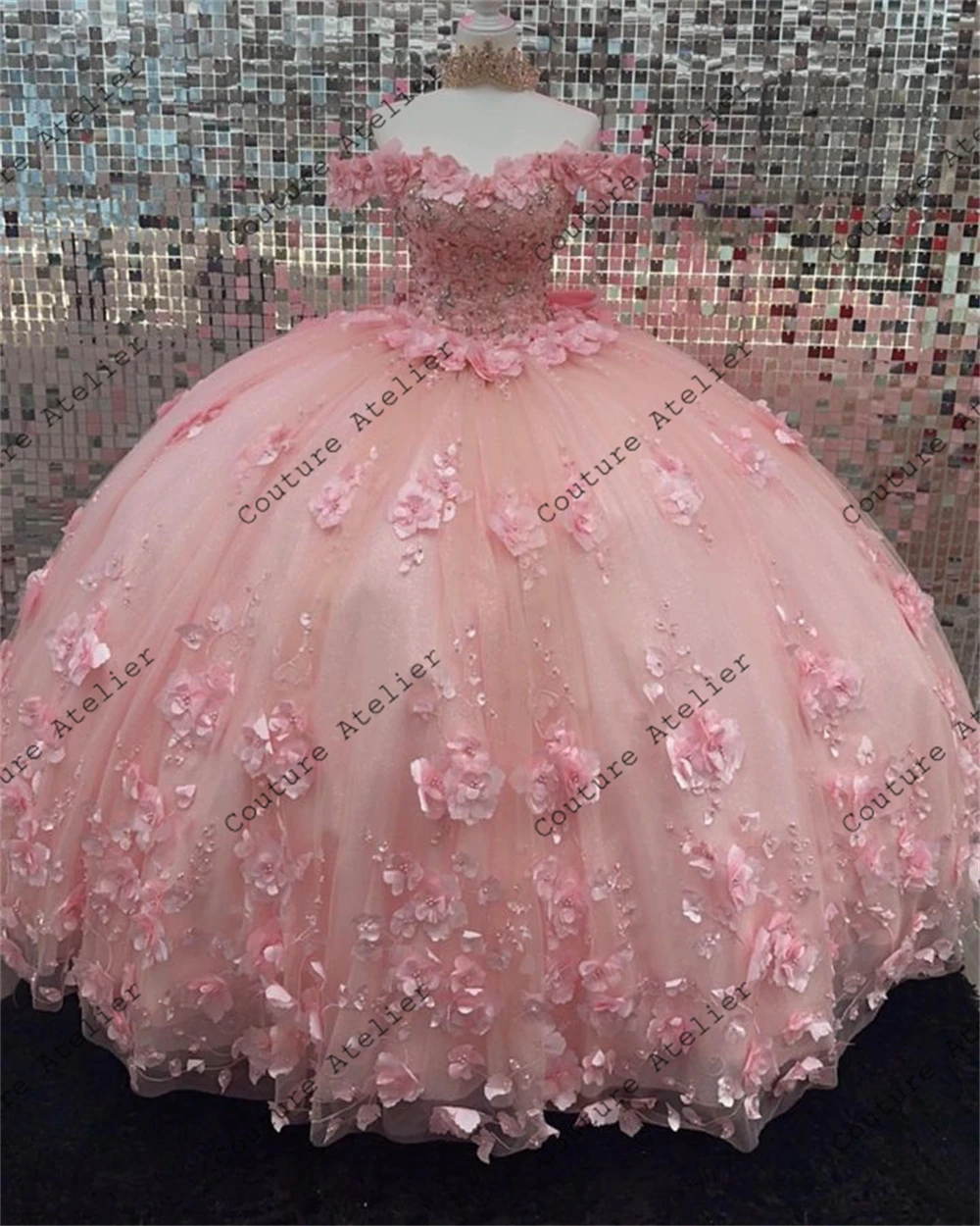 Light Pink 3D Flowers 15 Dress Quinceanera 2024 With Bow Ball Gown Quince Dresses Princess Formal Occasion Gown Customized