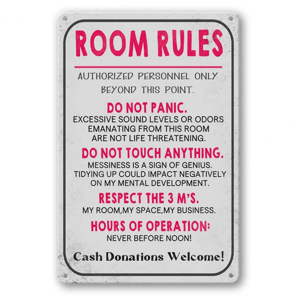 Room Rules Sign Teens Girls Boys Bedroom Gaming Dorm Aluminum Wall Door Decoration Rules Plate Birthday Gift