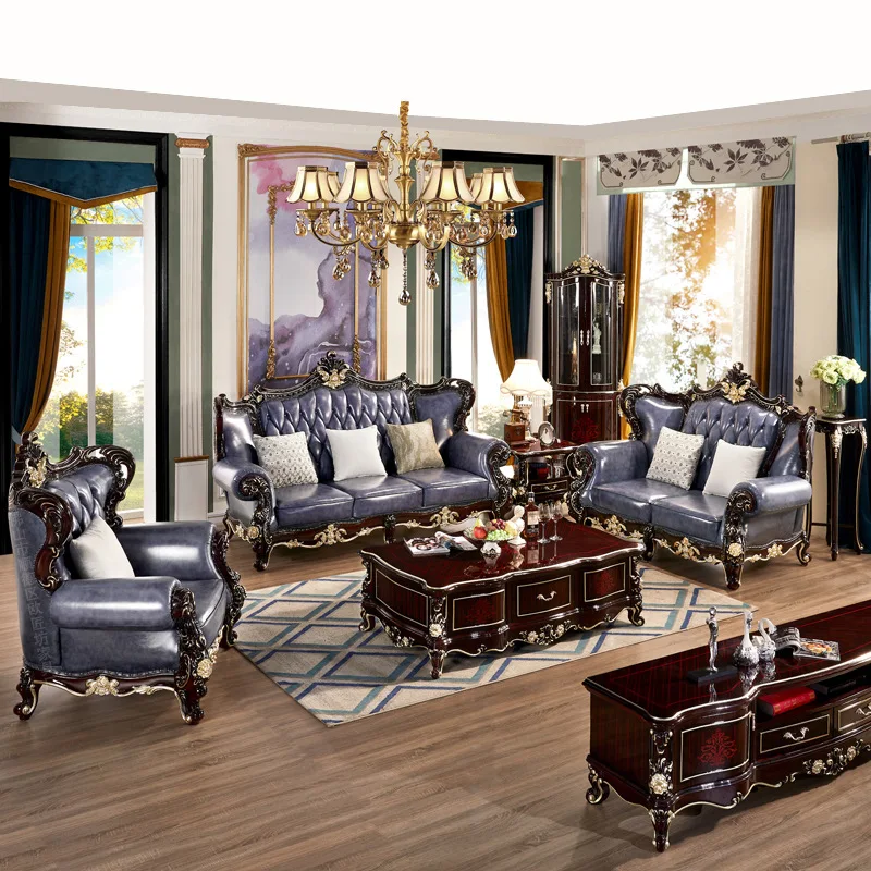 Европейская двухсторонняя резная кожаная вилла из цельного дерева для гостиной, первый слой воловьей кожи, большая кожа