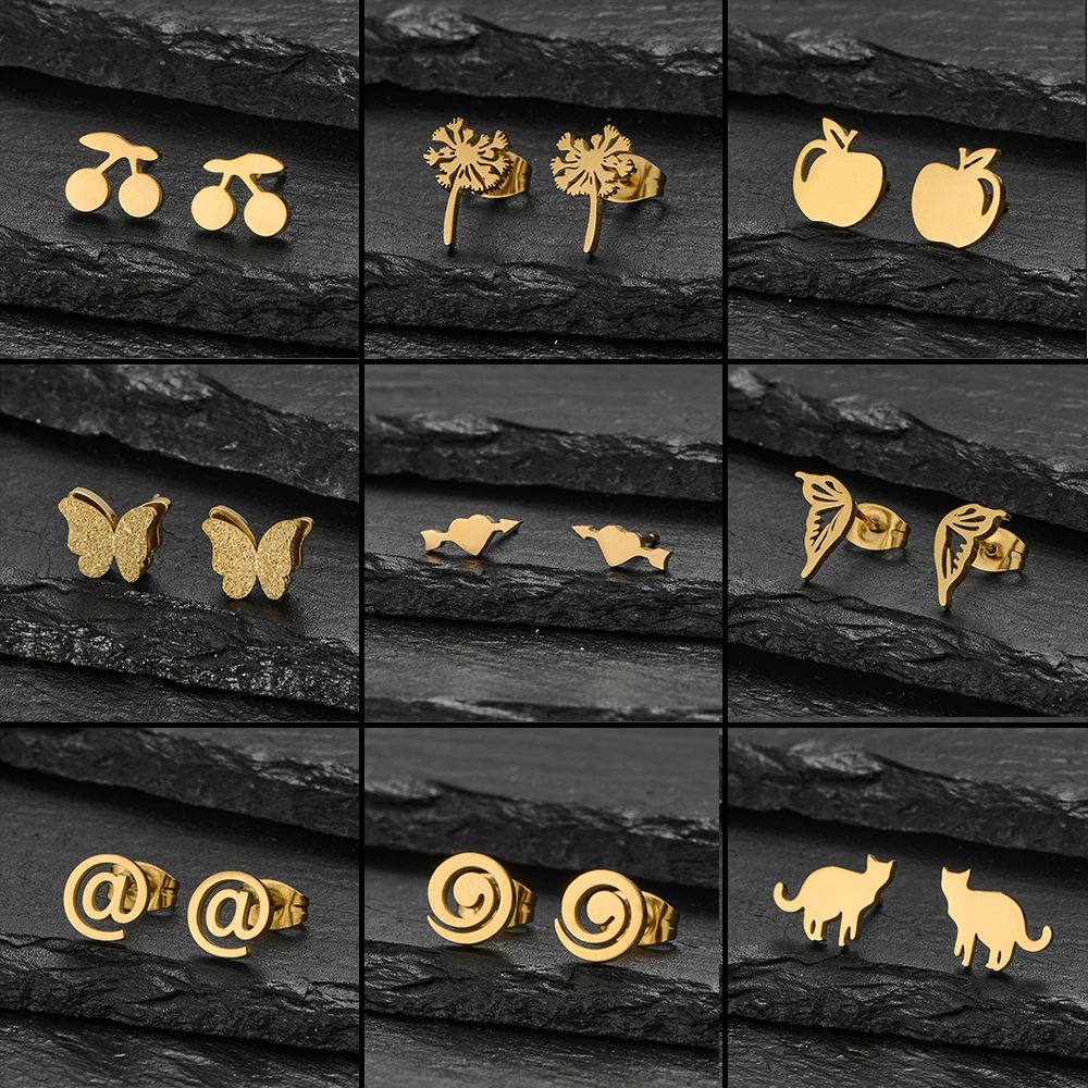 Kleine Ohrstecker aus Edelstahl für Frauen, 2024, niedliches Tier, Schmetterling, Blume, Tragus, Piercing, Ohrstecker, Schmuck