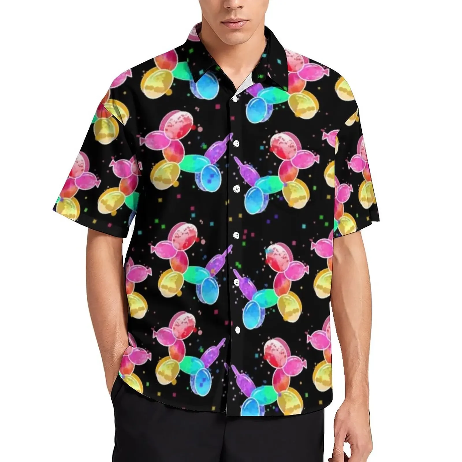 Camisa hawaiana de manga corta para hombre y mujer, camisa informal con diseño de perro globo en 3D, ropa de moda para playa y verano, solapa profesional, B