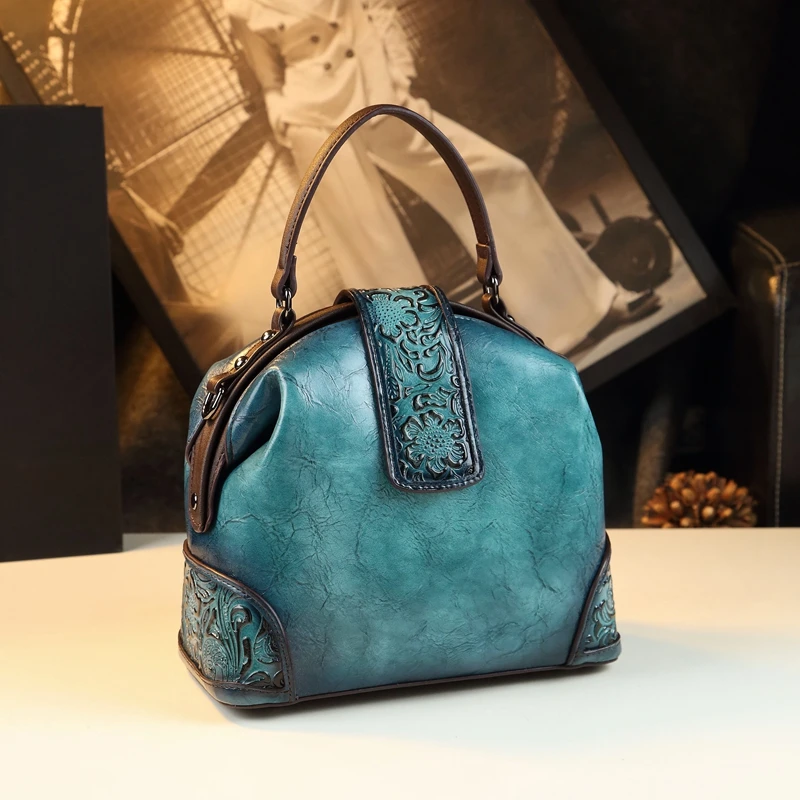 Retro Embossing Dumpling Bag Women's Handbags Crossbody Leather Evening Bag New Middle-Aged Portable Shoulder Bag For Women