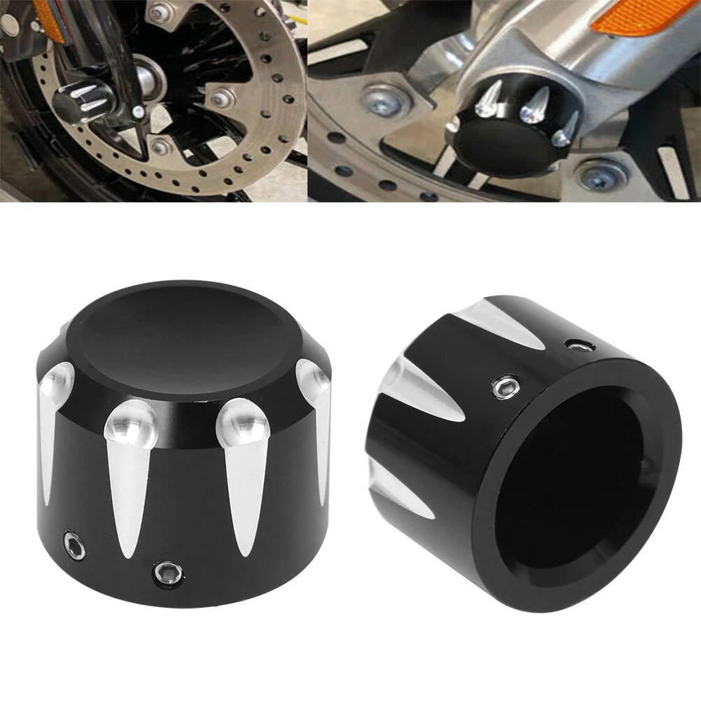 1 par de tapas de tuerca de eje delantero negro para motocicleta Harley Touring Trike Road King Street Glide para Softail Dyna