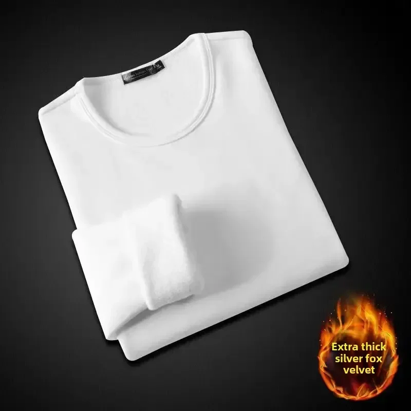 Winter Fleece-Lined Long Sleeve T-Shirt Solid Color Men Women's Same Style Fashion Round Neck Quick Sell Customer Product image 3