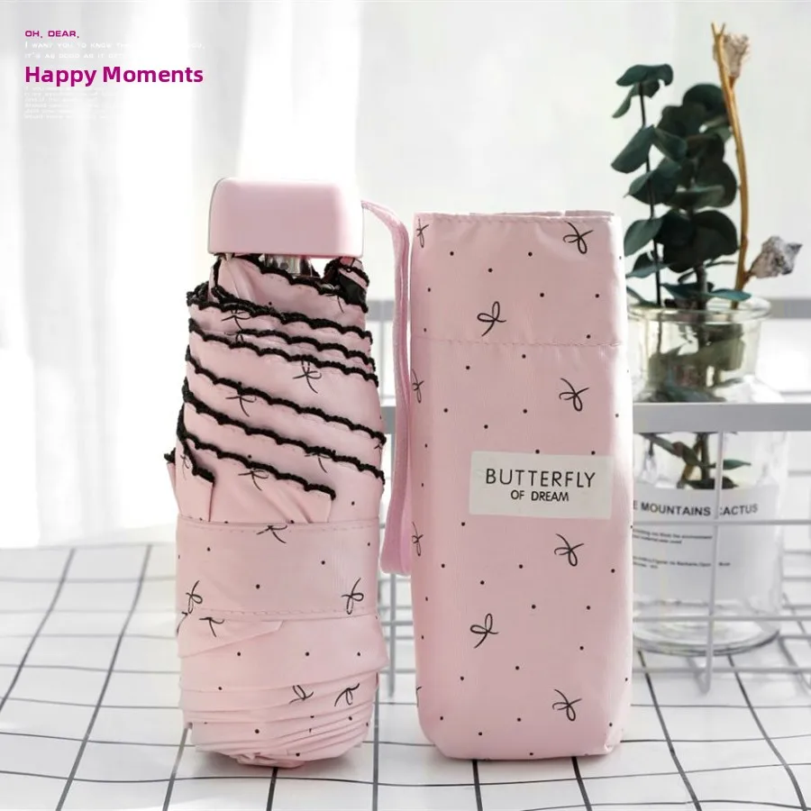 

Корейский маленький зонт от солнца со звездами и пятнистым узлом, женский двусторонний солнцезащитный крем, ультралегкий портативный зонт