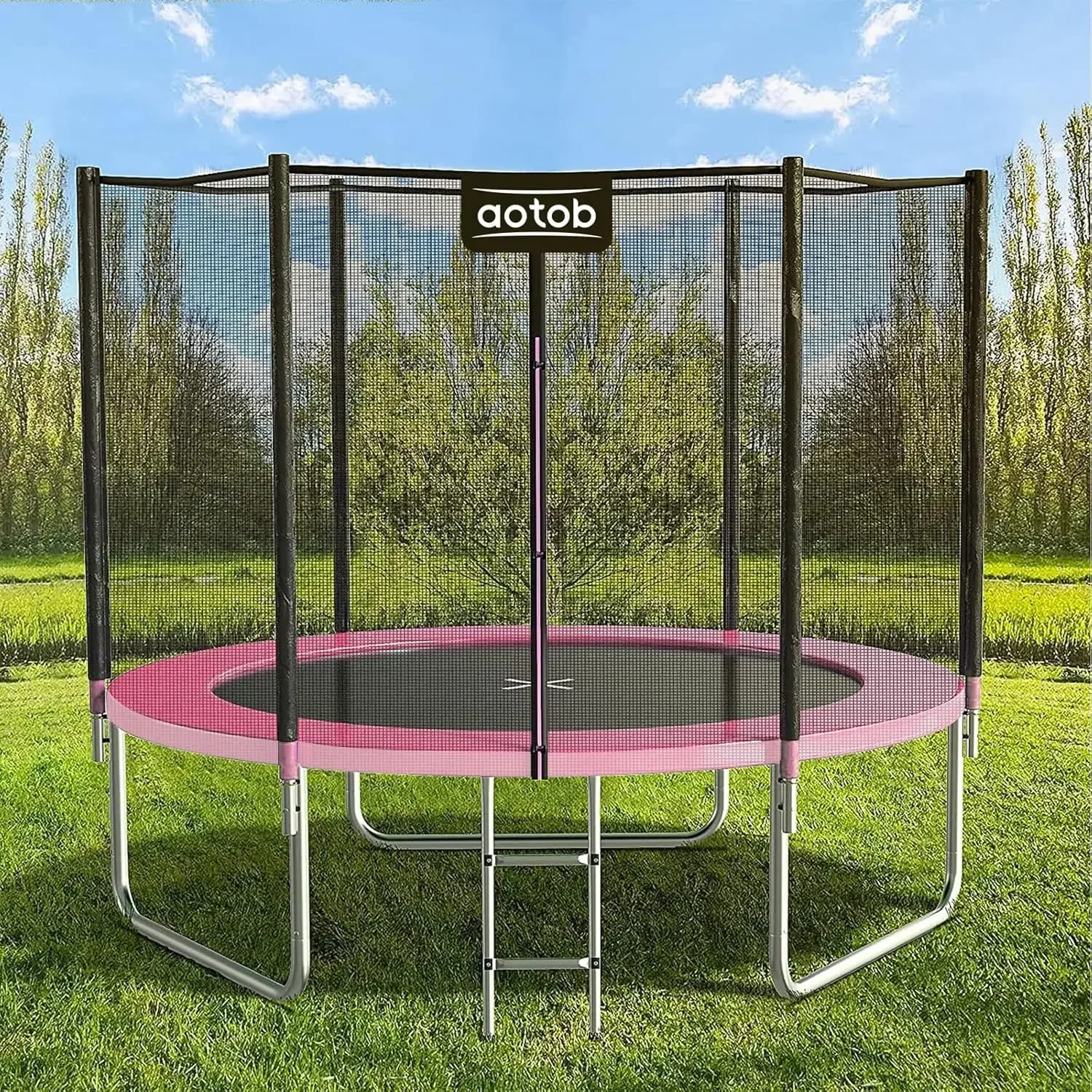 8FT 10FT 12FT 14 FT 15FT Trampoline with Safety Enclosure Net，Outdoor Trampoline with Basketball Hoop, Heavy Duty Jumping Mat an