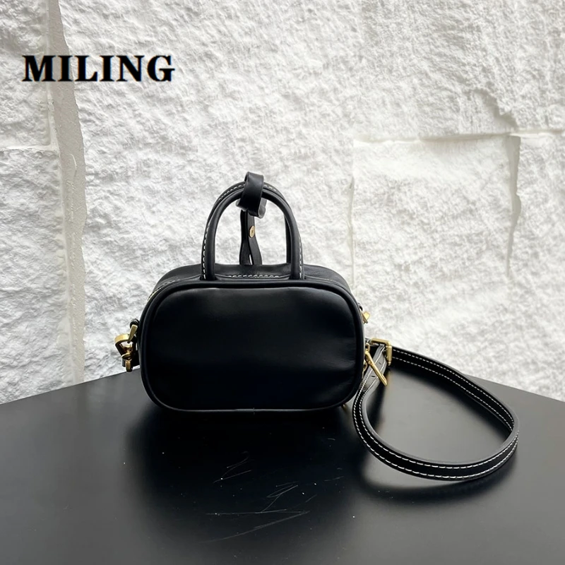 Women Mini Bowling Bag Vintage Top-handle Multicolor Leather Bag Unisex Gold-tone Zip Square Handbag Retro Purse Lipstick Bags