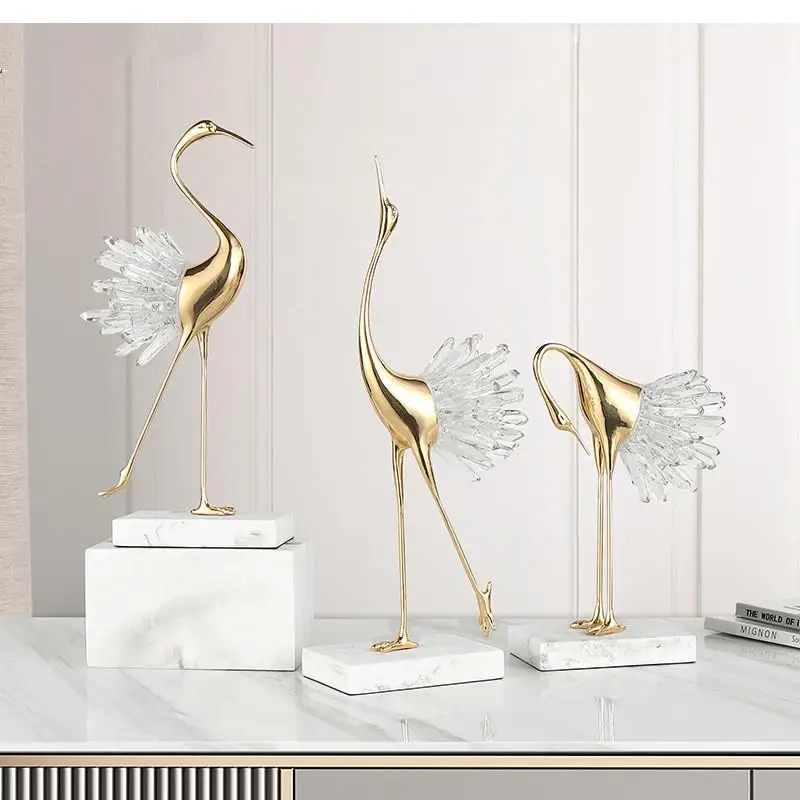 

Home Decoration, Crane, Golden Bird, Metal, Resin, Marble, Natural Crystal Decoration, Creative Animal Simulation, Wedding Gift