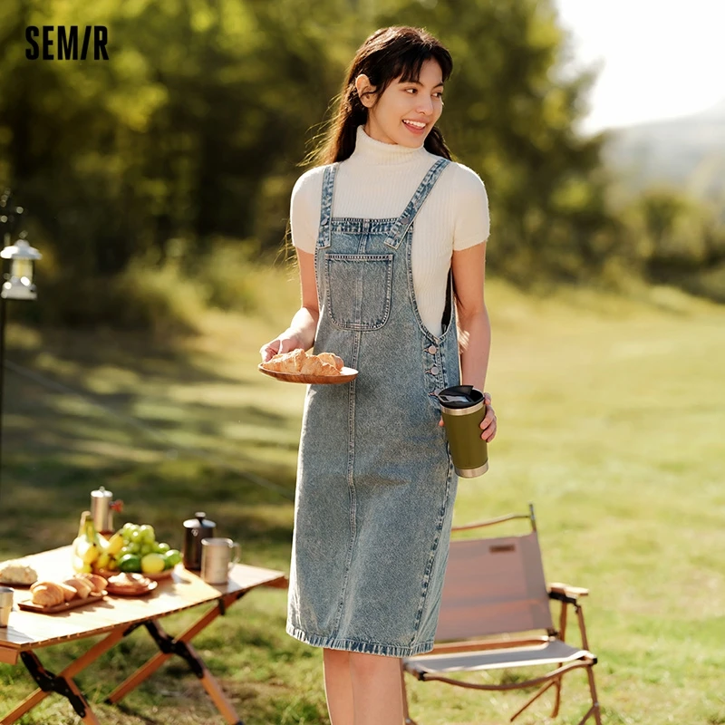 

Semir 2024 Denim Suspender Skirt For Women Old Retro Street Trend Spring New Salt Style Slit Dresses For Women