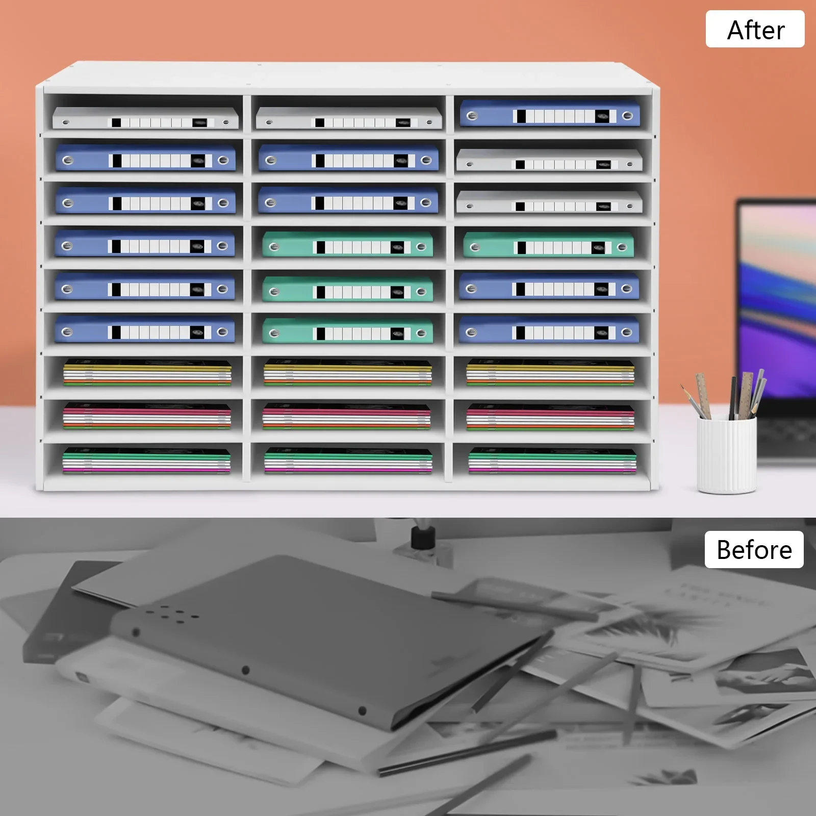 

Literature Organizer, 27 Slots Compartments Desktop File Sorter Mail Center Paper Storage Cabinet Home & Office Mailbox NEW