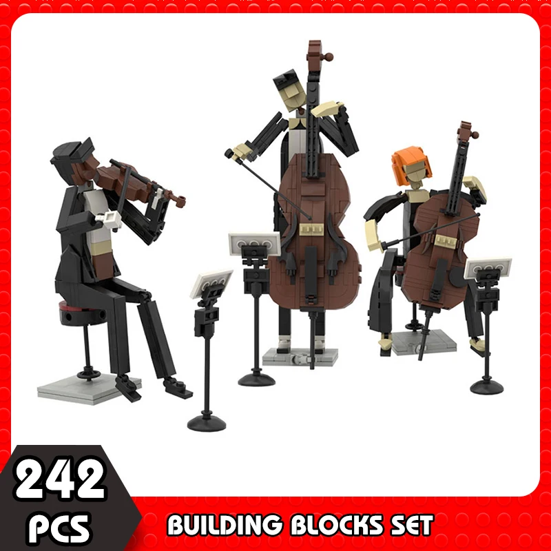 

MOC City Band Jazz Quartet Violin Cello Trumpeter Building Blocks Set Musician Action Figures Decoration Bricks Toys Kid Gifts