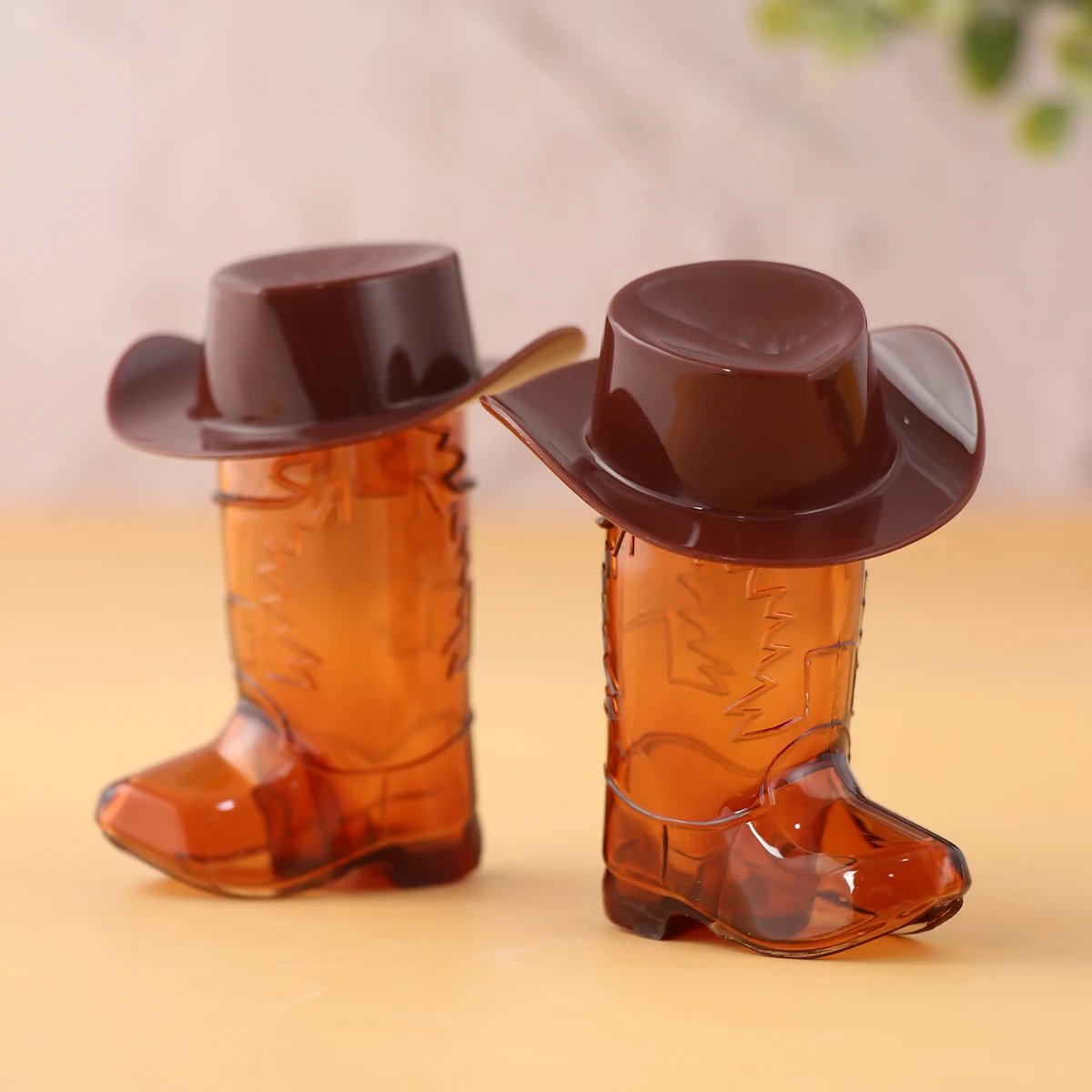 Lot De 10 Gobelets Bière Bottes Cowboy En Plastique Transparent - 5.8cm