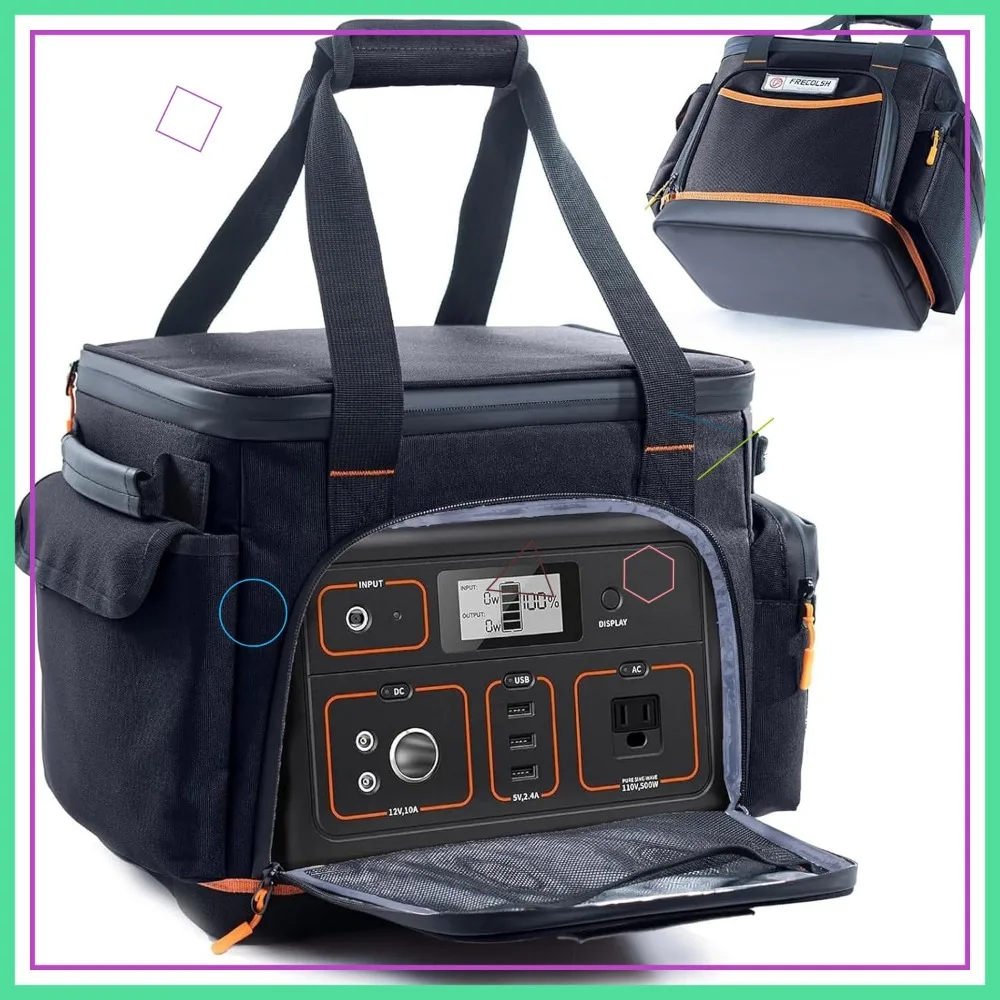 

Портативный футляр для хранения электростанций с водонепроницаемым дном, несколькими карманами для аксессуаров, удобный дизайн для переноски