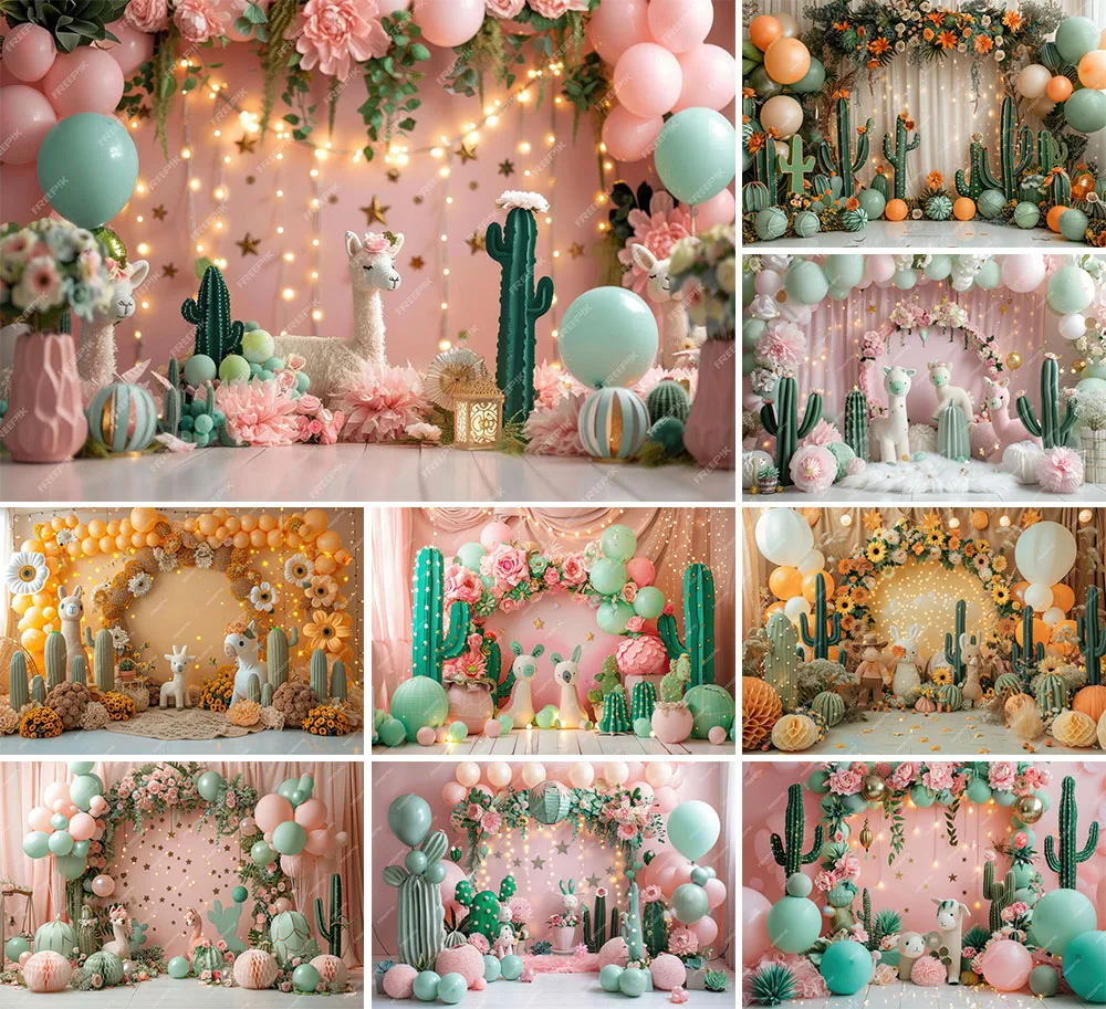 

Фон для фотосъемки Mehofond: Мексиканский кактус, альпака, воздушные шары, детский день рождения, торжество с тортом, портретный декор, фон для фотостудии