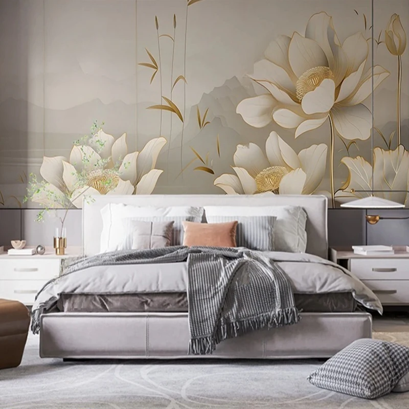 MU8014  Mural Wallpaper Creative Golden Leaf Feather Fresco Art Wall Painting Living Room Bedroom TV Backdrop Home Decor Poster