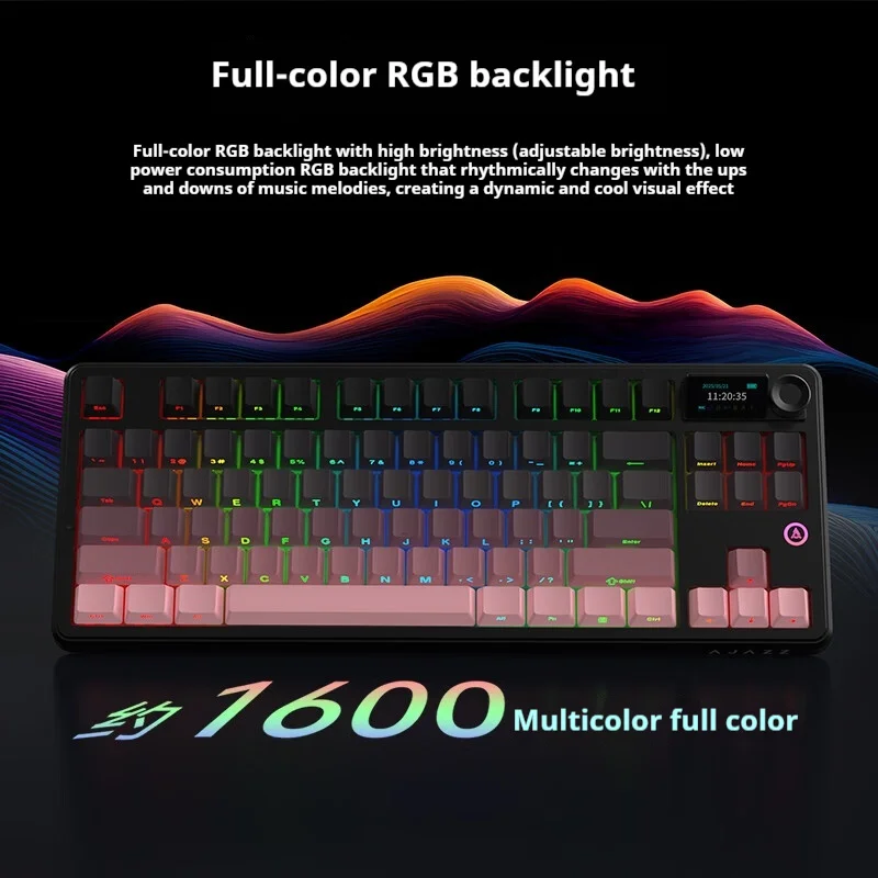 AJAZZ MK87 Gaming Wireless Keyboard Tri-mode Bluetooth Gasket 10000mAh Battery RGB Light Keyboard TFT Screen Keyboards with Knob