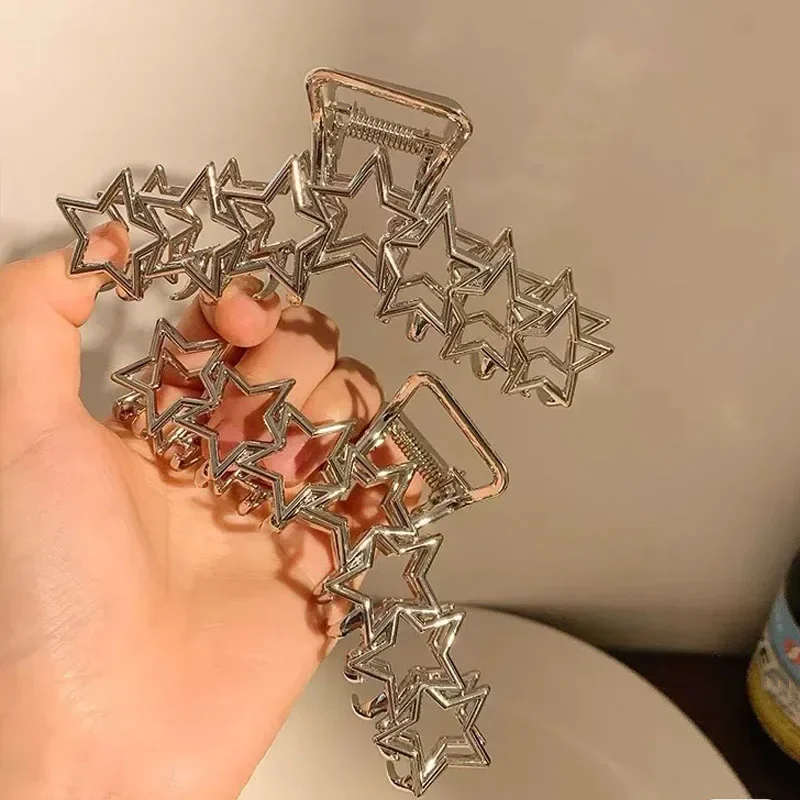 Pinzas para el pelo de estrella hueca para mujer, Estrella Y2K, corazón de pentagrama de plata dulce, encanto fresco para niñas, Clip para el cabello, estética, accesorios para el cabello