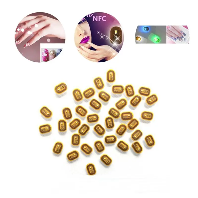 #(Upgraded)5Pcs NFC Flash Nail Sticker LED Bare Chip Intelligent Luminous Nail Lamp Nail Sticker Enhancement, Light Blue