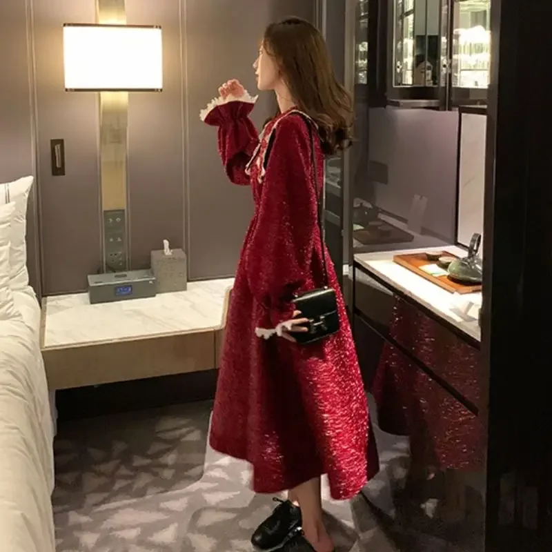 

Wind Doll Collar Dress Women's Autumn Winter New Korean-Style Loose over-the-Knee Dress Woman Vestido De Mujer Femme Robe