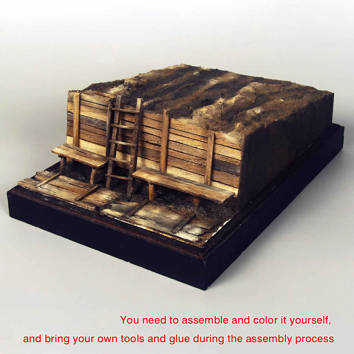 Bausatz für Architekturmodell-Diorama im Maßstab 1/35 mit Holz-Display-Basis für Panzerfahrzeuge und Panzerwagen – Detail 1