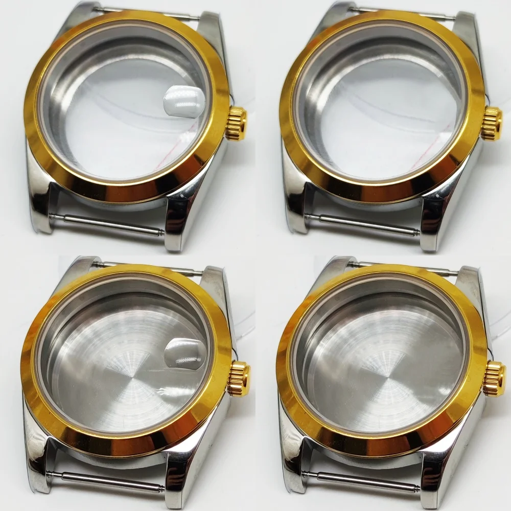 36mm/39mm Gold Silvery Polished Stainless Steel Sapphire Glass Watch Case Fit NH35 NH36 ETA2824 PT5000 ETA2836 Miyota82 Movement