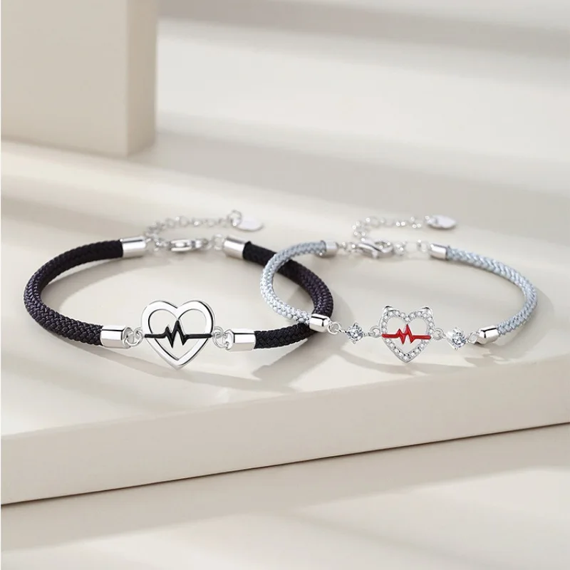 Couple Bracelets Heartbeat Signal Hand Rope, Unique Fashion Matching Hand Jewellery for Men Women