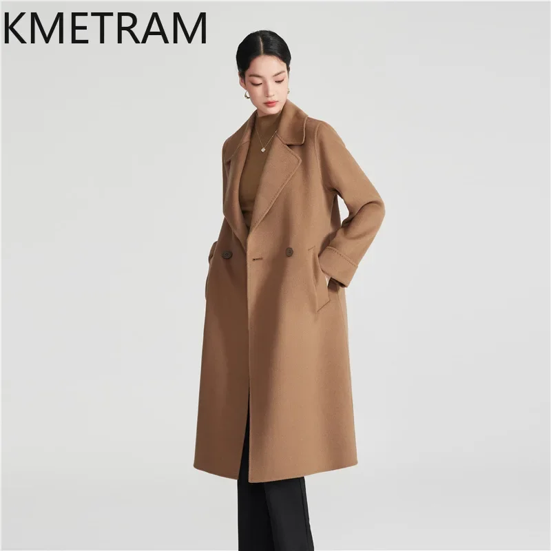 KMETRAM 100% Real Wool Coats for Woman Winter Long Coat Women New in Outerwears High Quality Womans Clothing Пальто Женское 2024