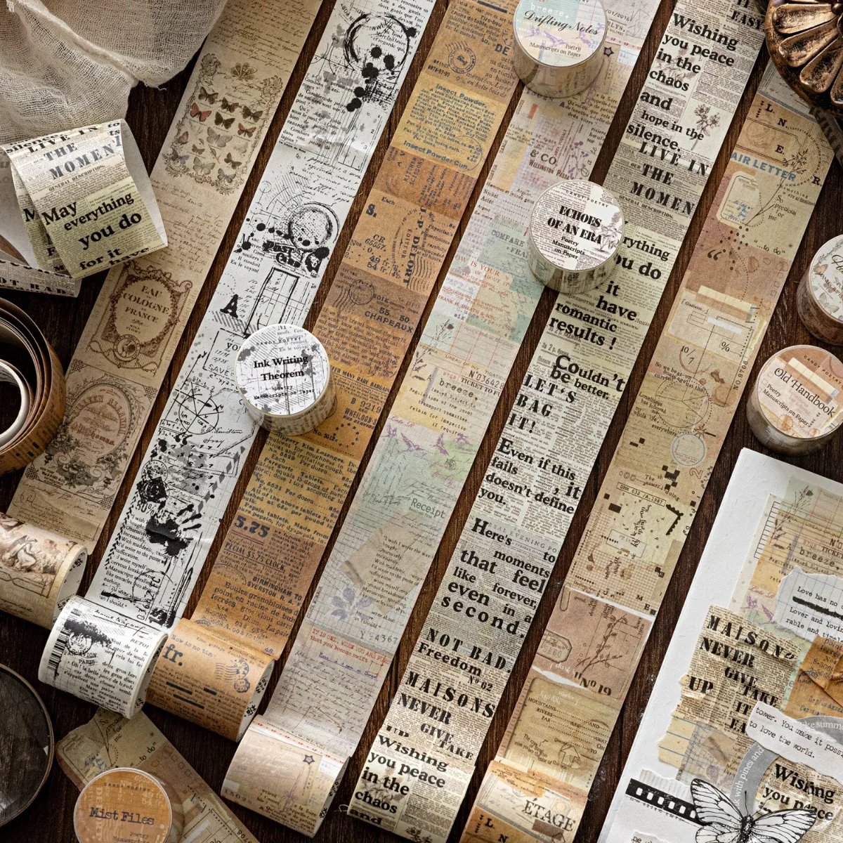 40mm*2m Vintage Washi Paper Tape Sticker Set Adhesive Diy Sticker Hand Made Decorative Junk Journal Supplies