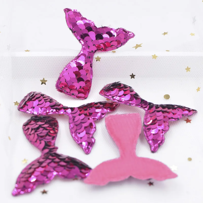 16Pcs Bling Padded Mermaid Tail Appliques for Bows Sequins Embroidery Patches Stickers Decoration, DIY Hair Accessories