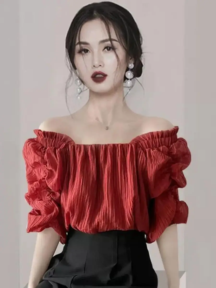 blusa-feminina-de-chiffon-com-manga-bufante-e-detalhe-em-renda-retro-estilo-um-ombro-so-nova-colecao-2026-com-bolso-e-lenc