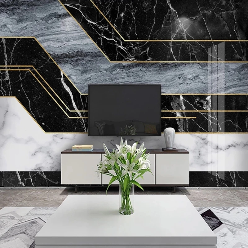 Custom Mural Modern Black White 3D Striped Geometric Marble Wallpaper Living room sofa TV background wall bedroom restaurant 8d