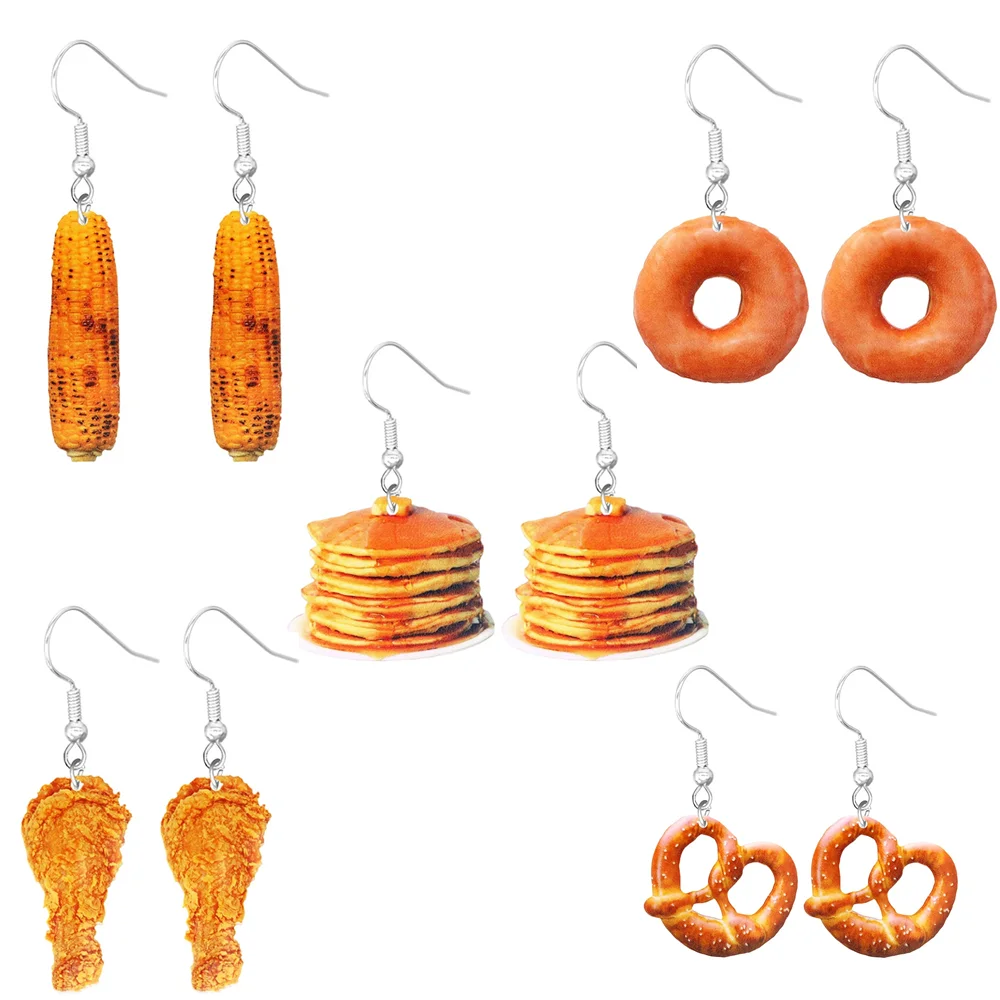 Delicious Food 2D Flat Acrylic Fried Chicken Leg Corn Hamburger Donut Earrings Funny Simulation Food Exaggerated Earrings