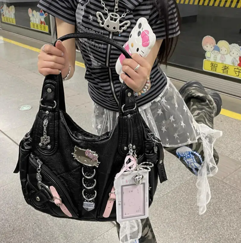 Sanrio Original Y2K Niche Bag Hello Kitty bolso para las axilas chicas calientes Retro Cool subcultura gran capacidad un bolso de hombro tipo bandolera