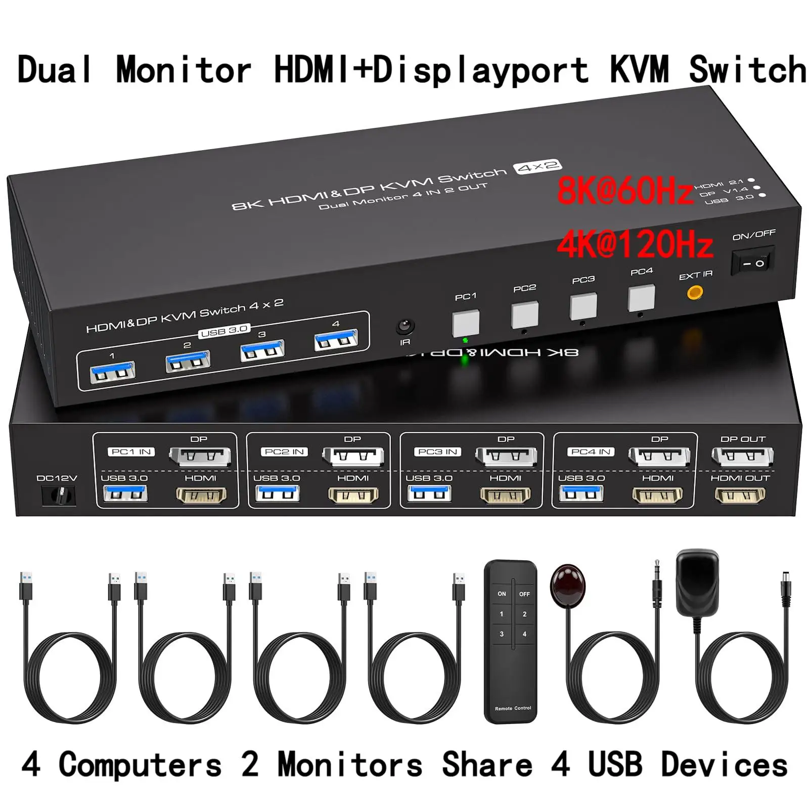 monitor duplo kvm switch hdmi e displayport computadores monitores 8k 60hz 4k 120hz suporte para switches kvm partilha pcs dispositivos usb 01