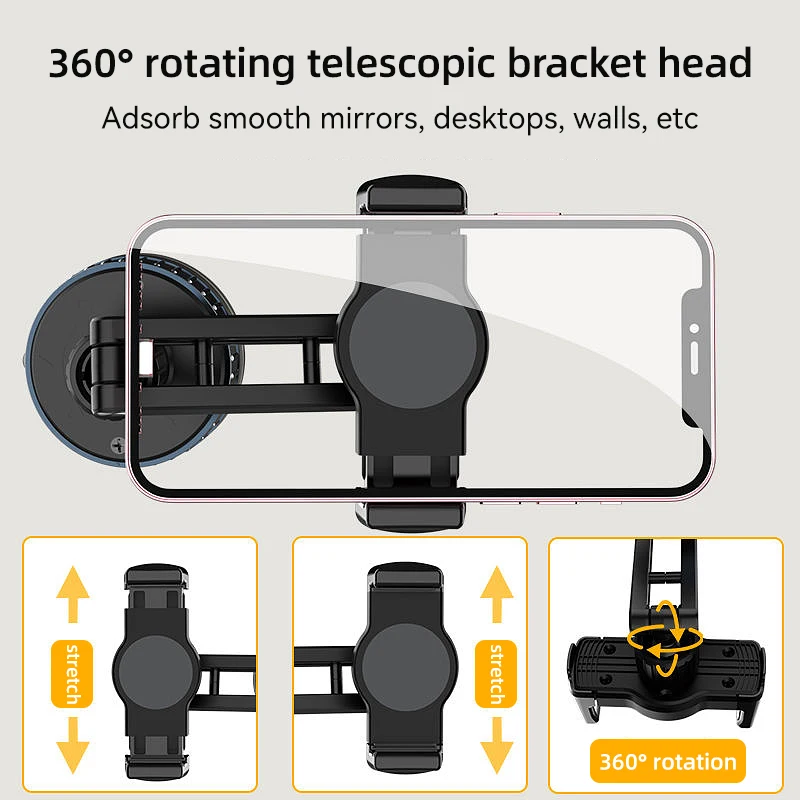 Mechaniczny uchwyt na telefon z przyssawką, obrotowy, rozkładany i regulowany, obrót o 360 stopni.