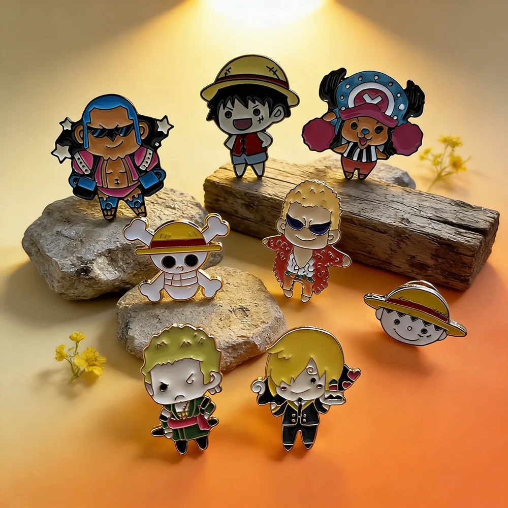 8 Broches Coleccionables de Anime One Piece: Roronoa Zoro y Monkey D. Luffy, Joyería para Mochila