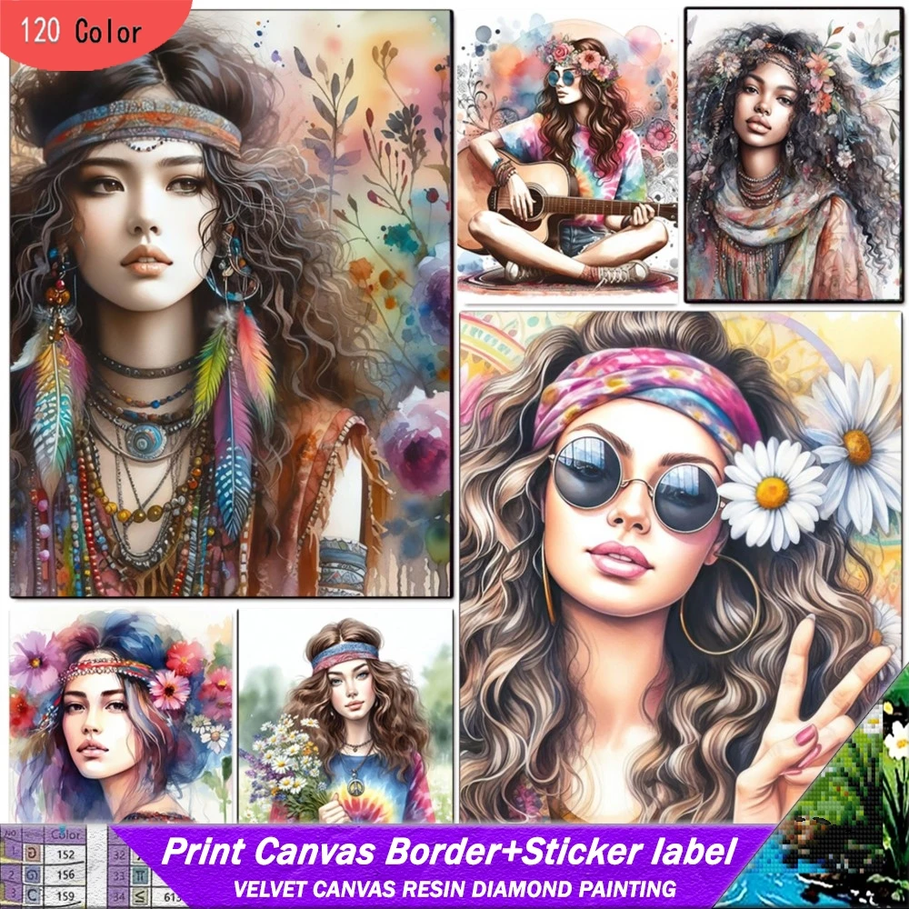 

120 Color Resin Diamond Painting With Stickers Woman Portrait Girl Mosaic Flower Embroidery Cartoon Needlework Wall Decoration