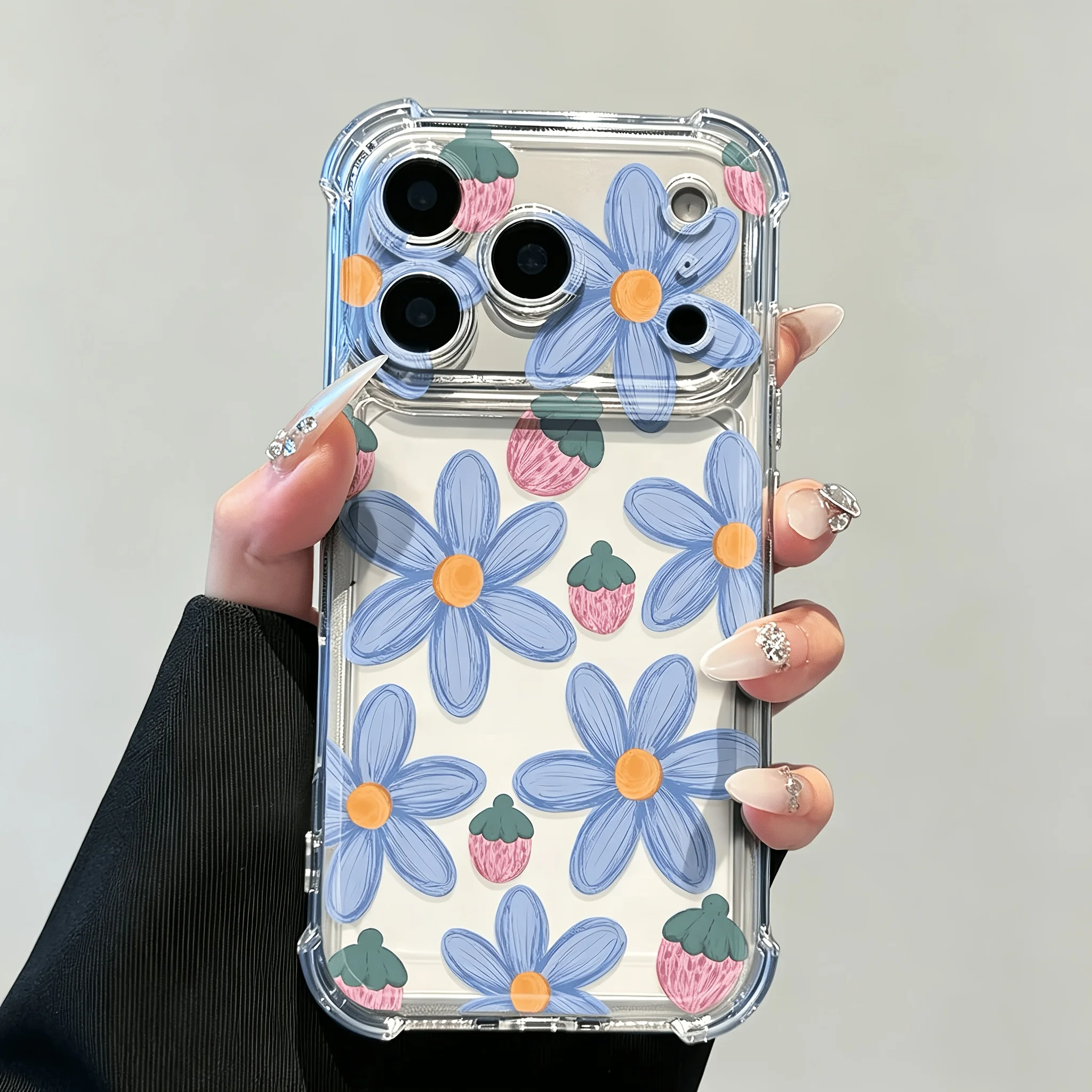 Hard Hand‑Drawn Blue Daisy Phone Case For Samsung Galaxy S26 S24 S25 Plus Ultra A57 A56 A55 A36 A37 A07 A17 Cover Clear Shell