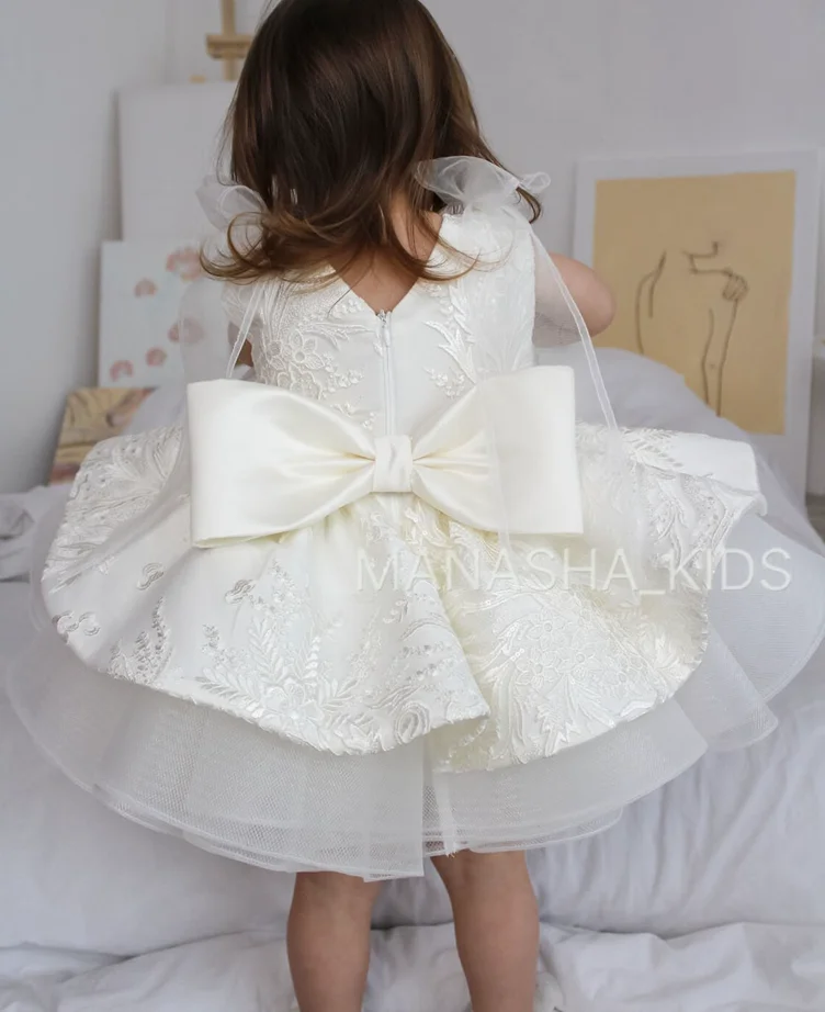 Vestido de flores para niña, traje de primer cumpleaños, tutú de tul, sesión de fotos, lazo grande, 12M, 24M