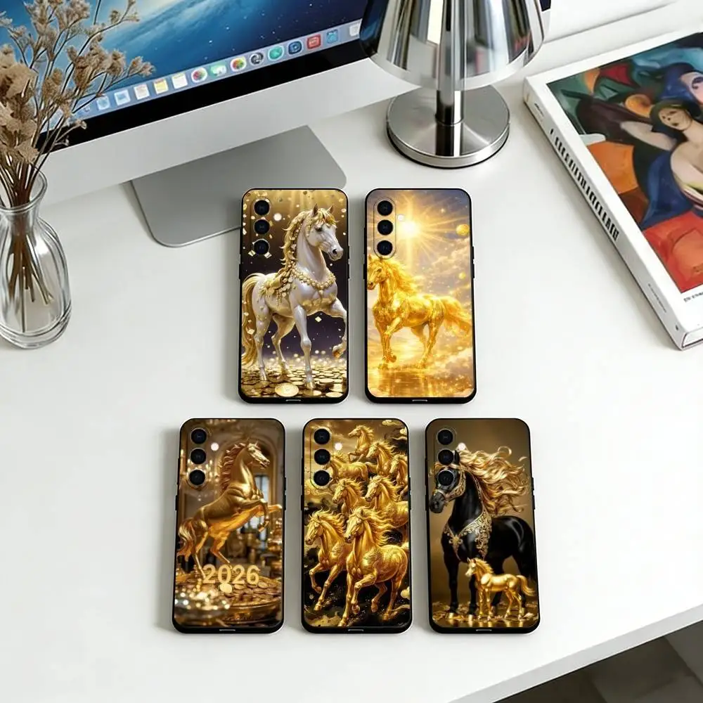 

Golden Horse Phone Case Black Silicone Soft For Samsung Galaxy A73,A72,A71,A70,A53,A52,A51